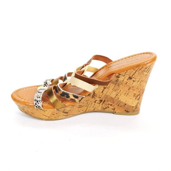 Lane Bryant Womens Strappy Wedge Cork Midsole High Heel‎ Slide Sandals Multi 8W - Picture 2 of 10